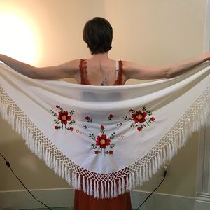 Embroidered floral vintage shawl